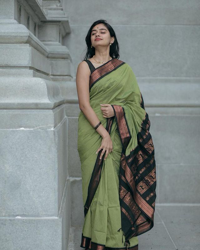 Fancifull Pista Soft Silk Saree With Lassitude Blouse Piece