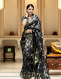 Charming Black Color Soft Banarasi Silk Saree With Delectable Blouse Piece