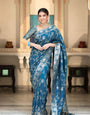 Effervescent Rama Color Soft Banarasi Silk Saree With Fantabulous Blouse Piece