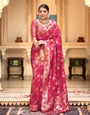 Glittering Dark Pink Color Soft Banarasi Silk Saree With Opulent Blouse Piece