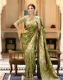 Imbrication Mehndi Color Soft Banarasi Silk Saree With Lissome Blouse Piece