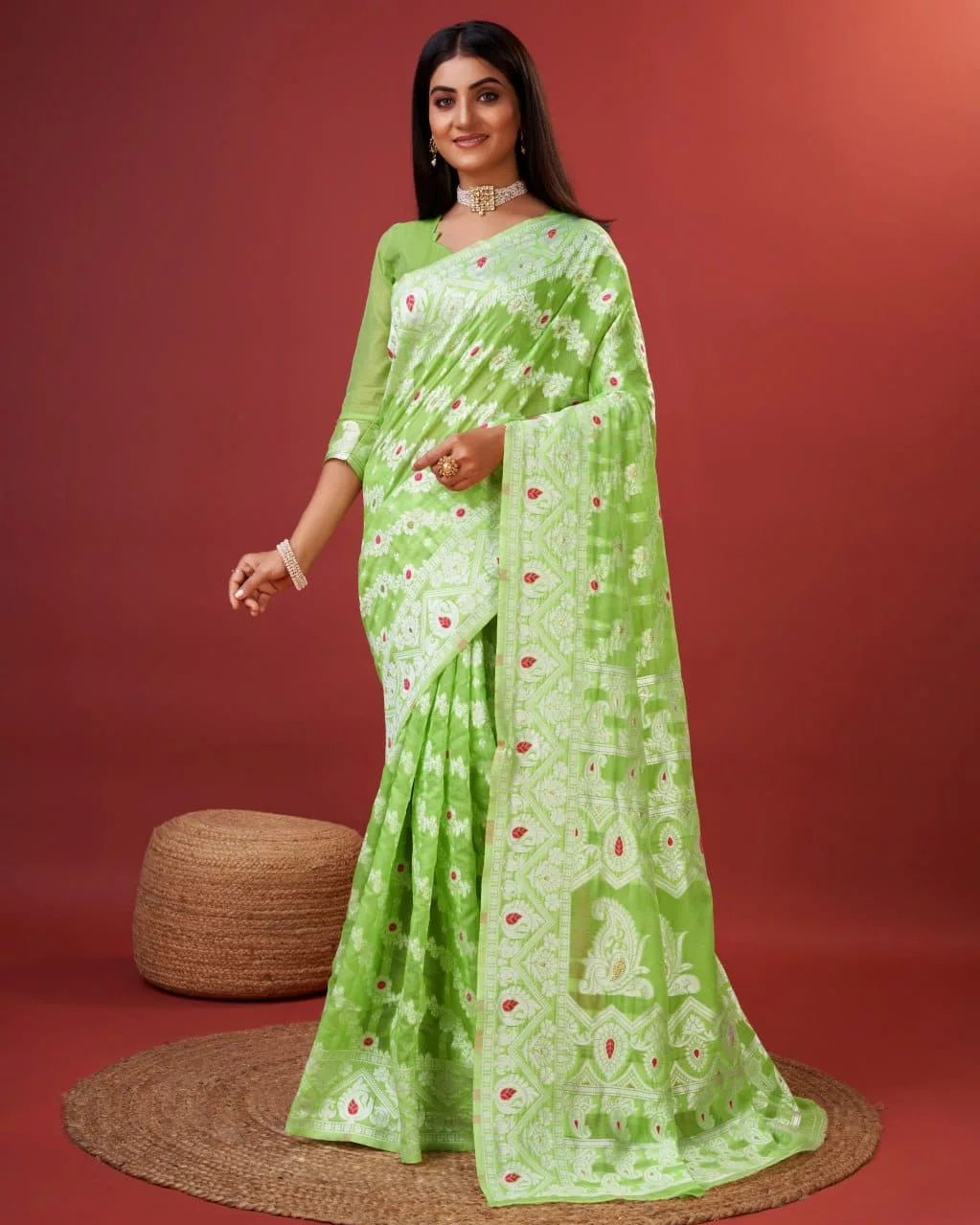 Blissful Parrot Cotton Silk Saree With Classic Blouse Piece