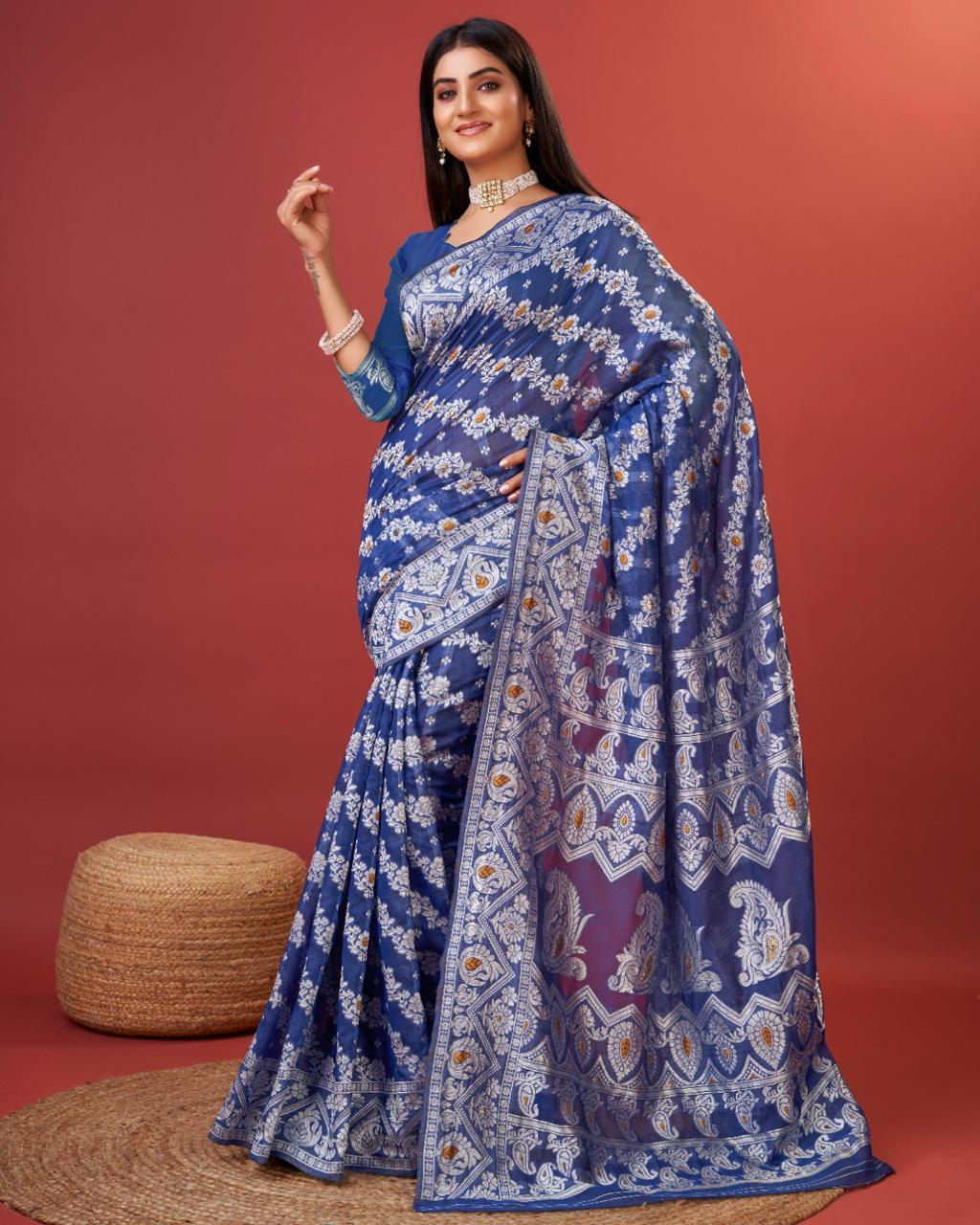 Jazzy Royal Blue Cotton Silk Saree With Improbable Blouse Piece