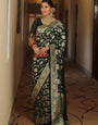 Desuetude Green Soft Silk Saree With Stunning Blouse Piece