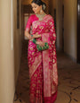 Epiphany Pink Soft Silk Saree With Artistic Blouse Piece