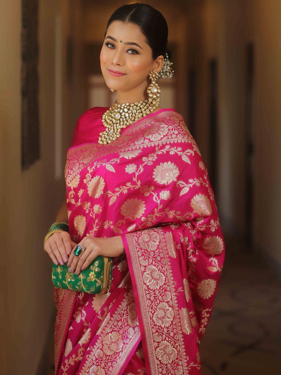 Epiphany Pink Soft Silk Saree With Artistic Blouse Piece