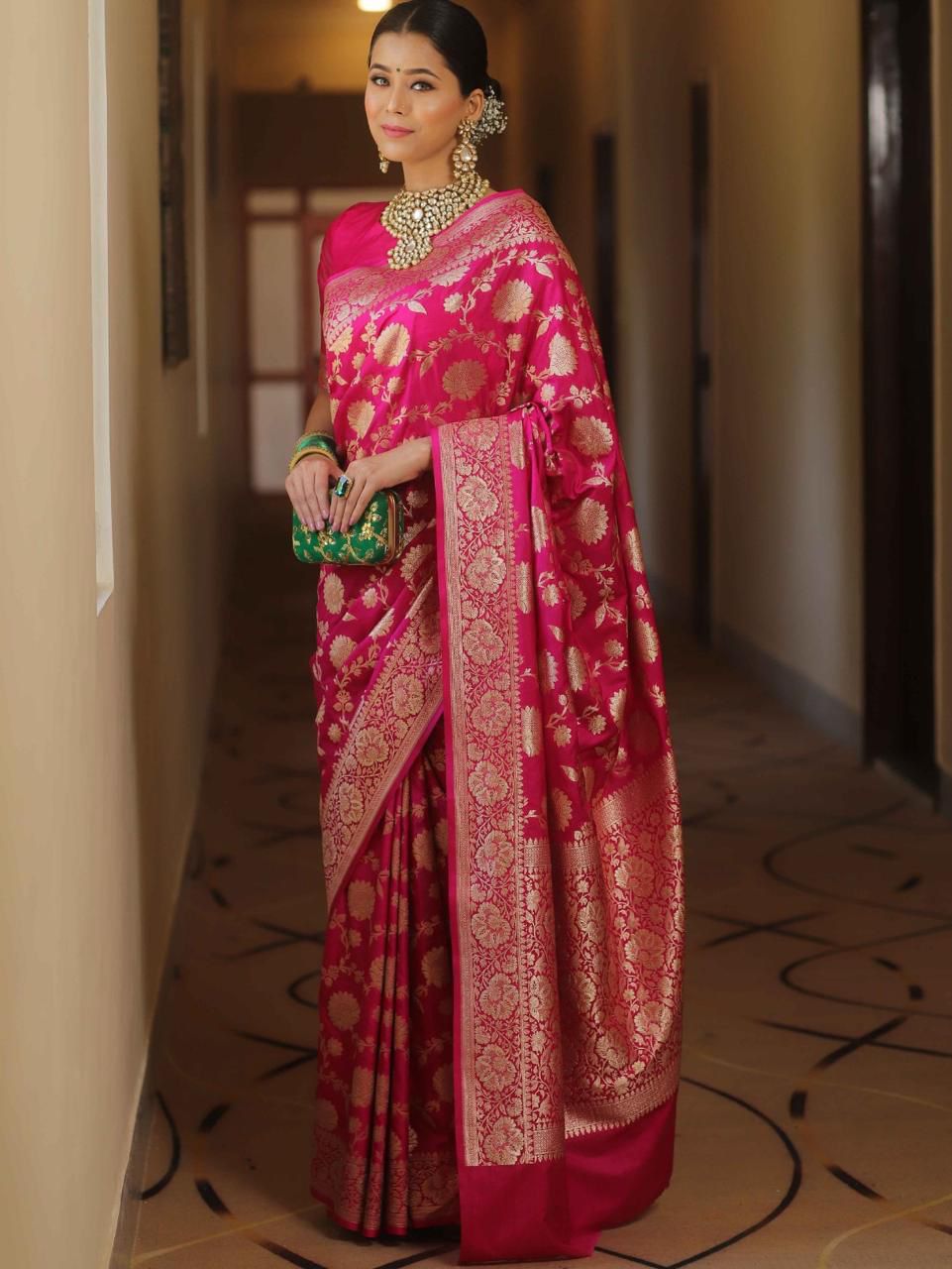 Epiphany Pink Soft Silk Saree With Artistic Blouse Piece