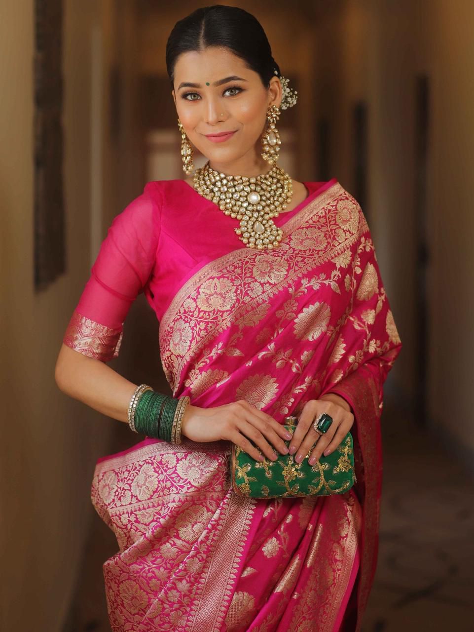 Epiphany Pink Soft Silk Saree With Artistic Blouse Piece