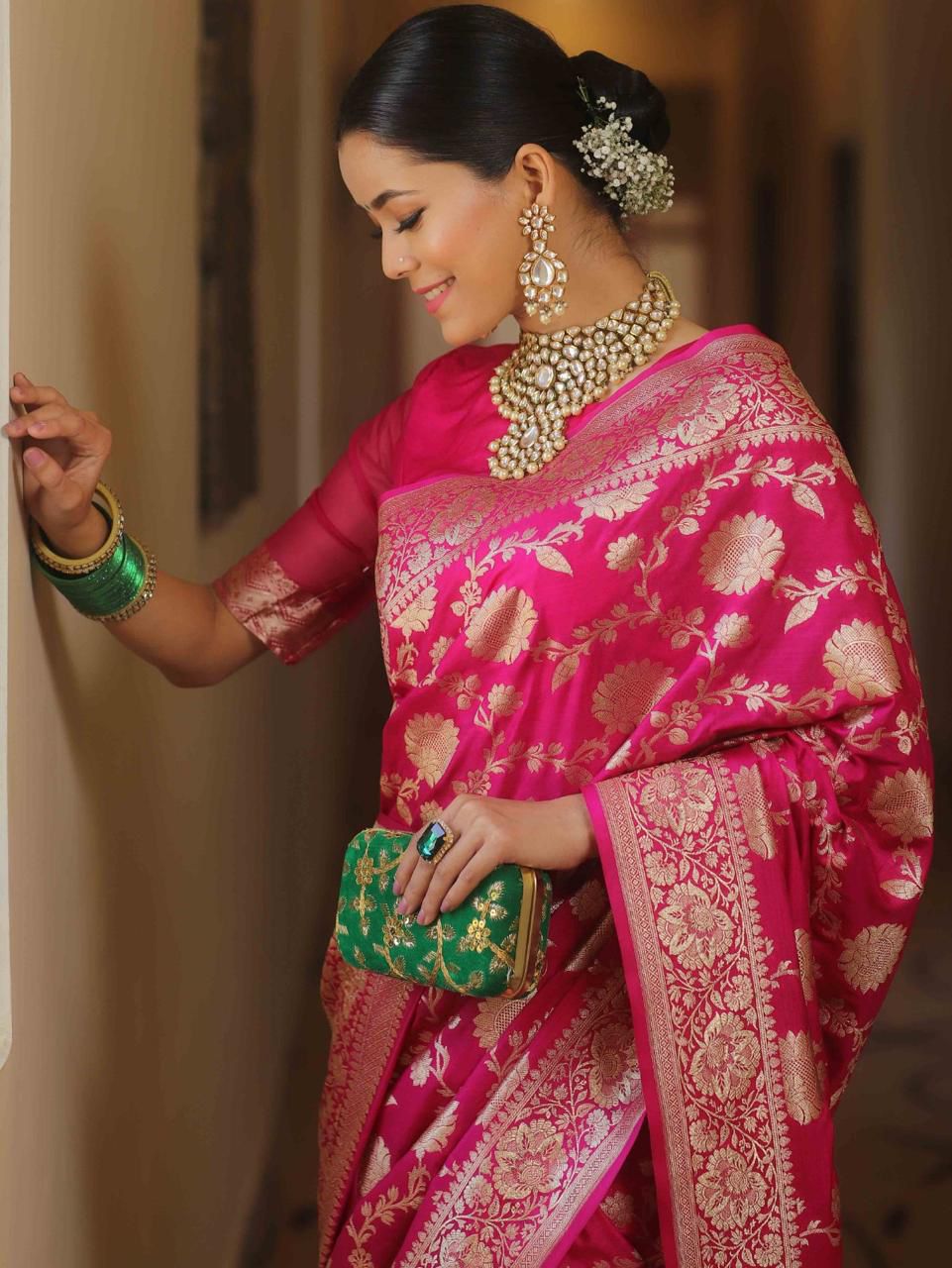 Epiphany Pink Soft Silk Saree With Artistic Blouse Piece