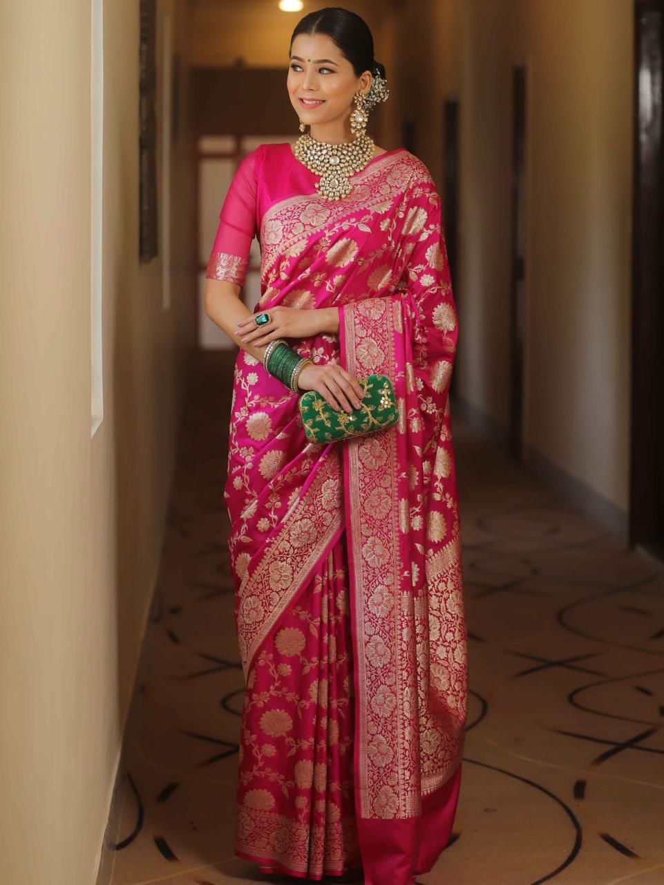 Epiphany Pink Soft Silk Saree With Artistic Blouse Piece