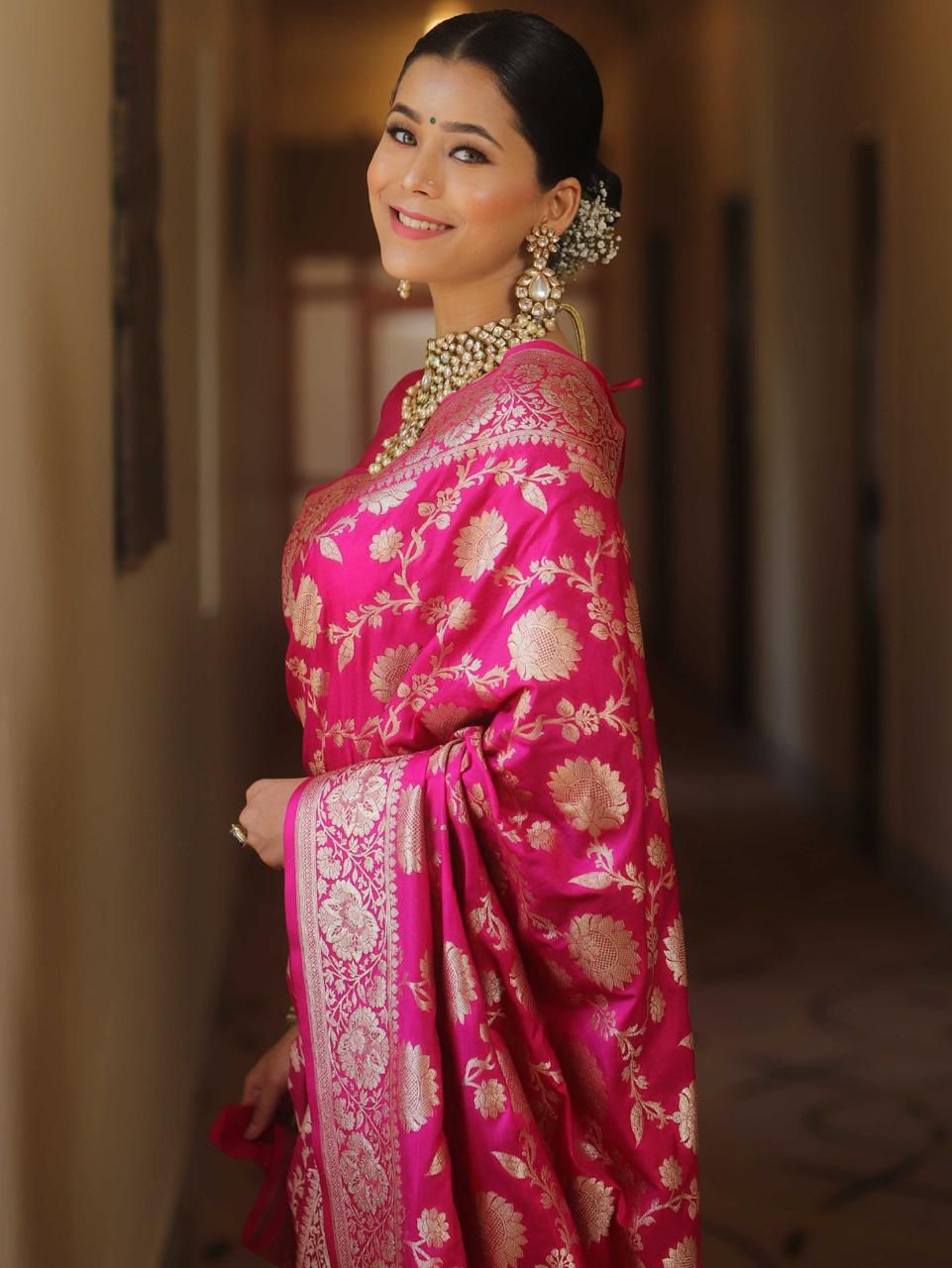 Epiphany Pink Soft Silk Saree With Artistic Blouse Piece