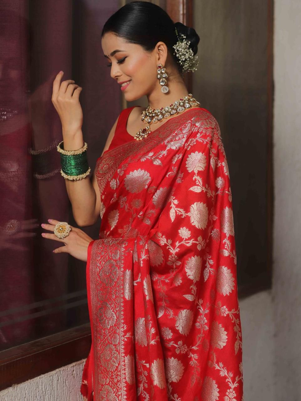 Capricious Red Soft Silk Saree With Fairytale Blouse Piece