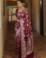 Girlish Wine Soft Silk Saree With Lagniappe Blouse Piece