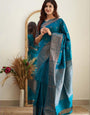 Tempting Firozi Soft Silk Saree With Scintilla Blouse Piece