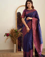 A Glam Navy Blue Soft Silk Saree With Dazzling Blouse Piece