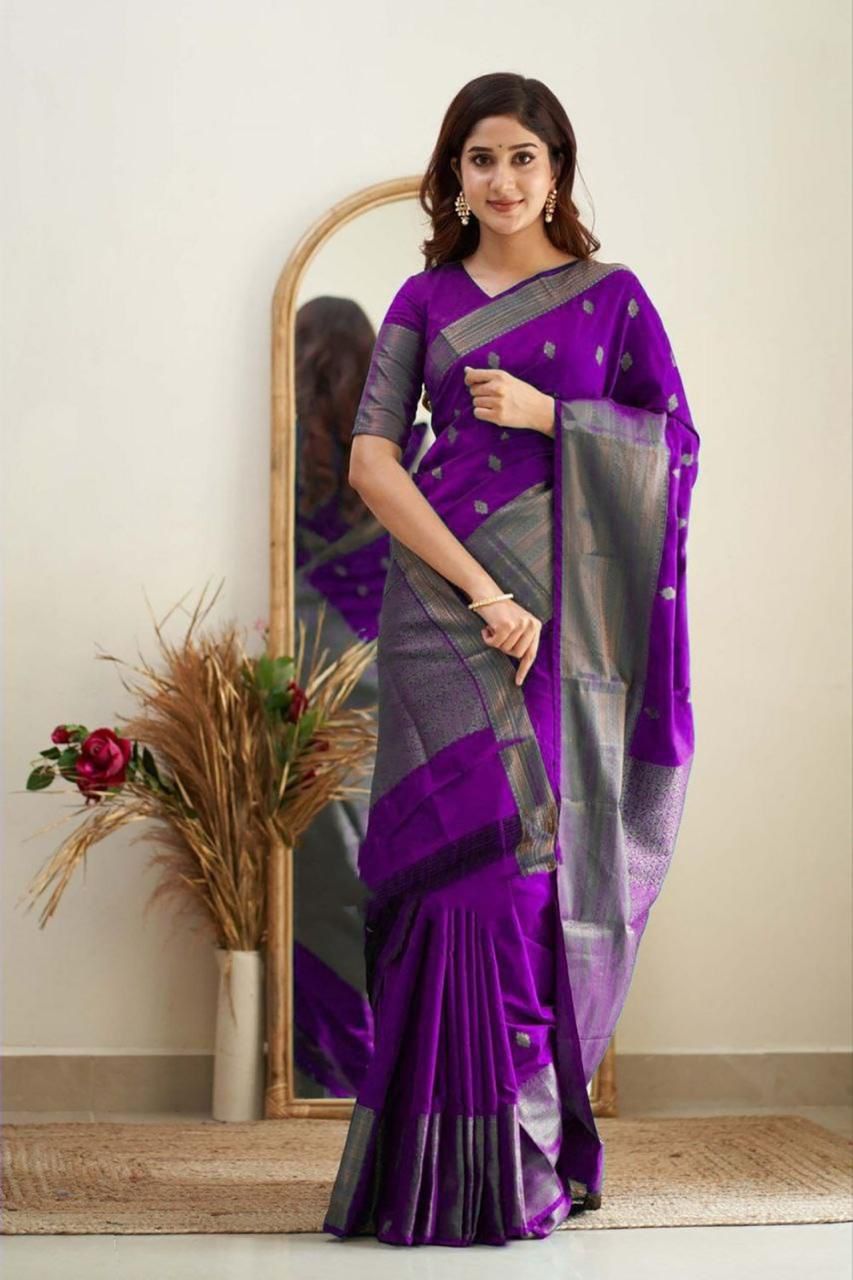 Ebullience Purple Soft Silk Saree With Nemesis Blouse Piece