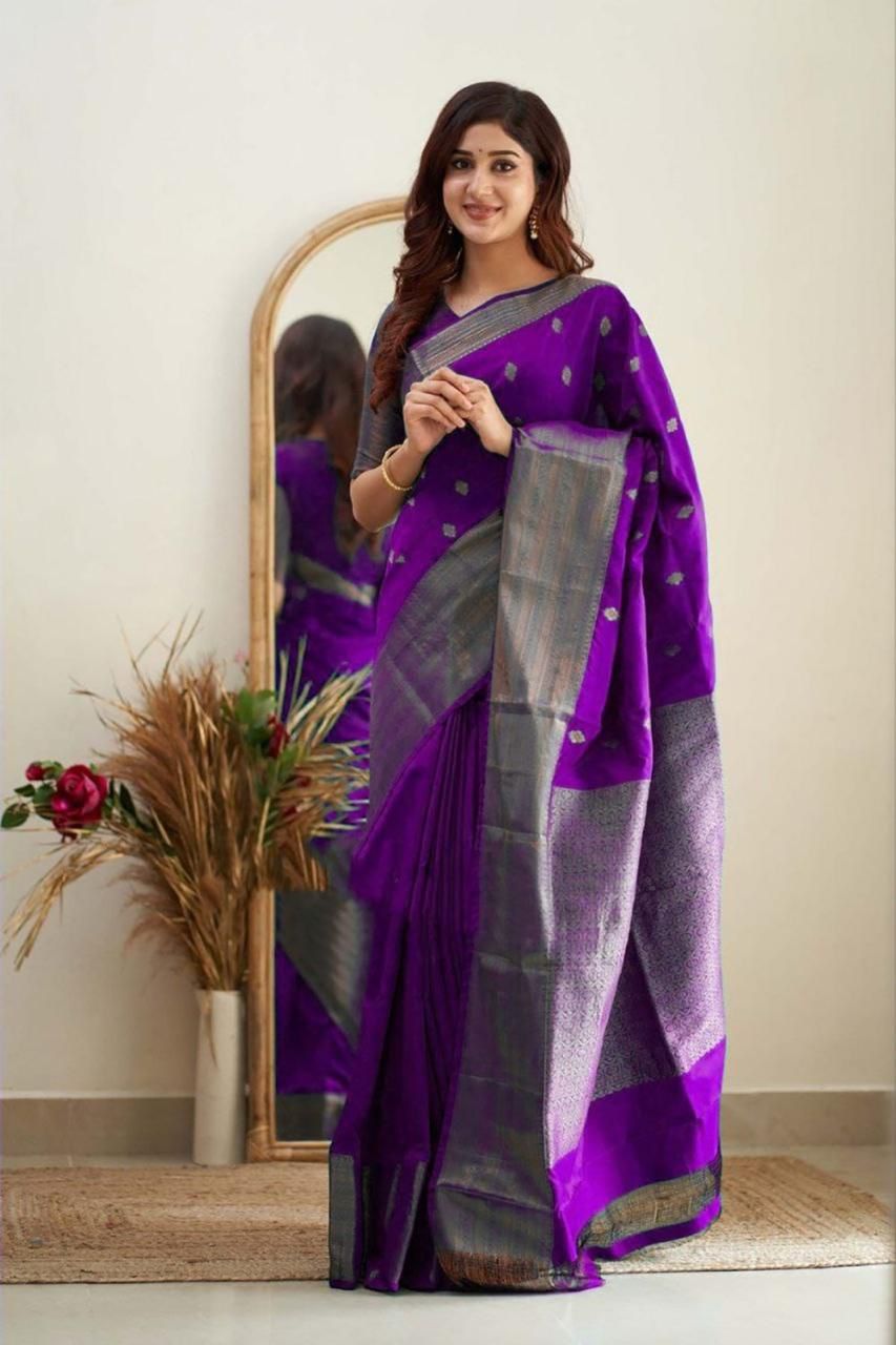 Ebullience Purple Soft Silk Saree With Nemesis Blouse Piece