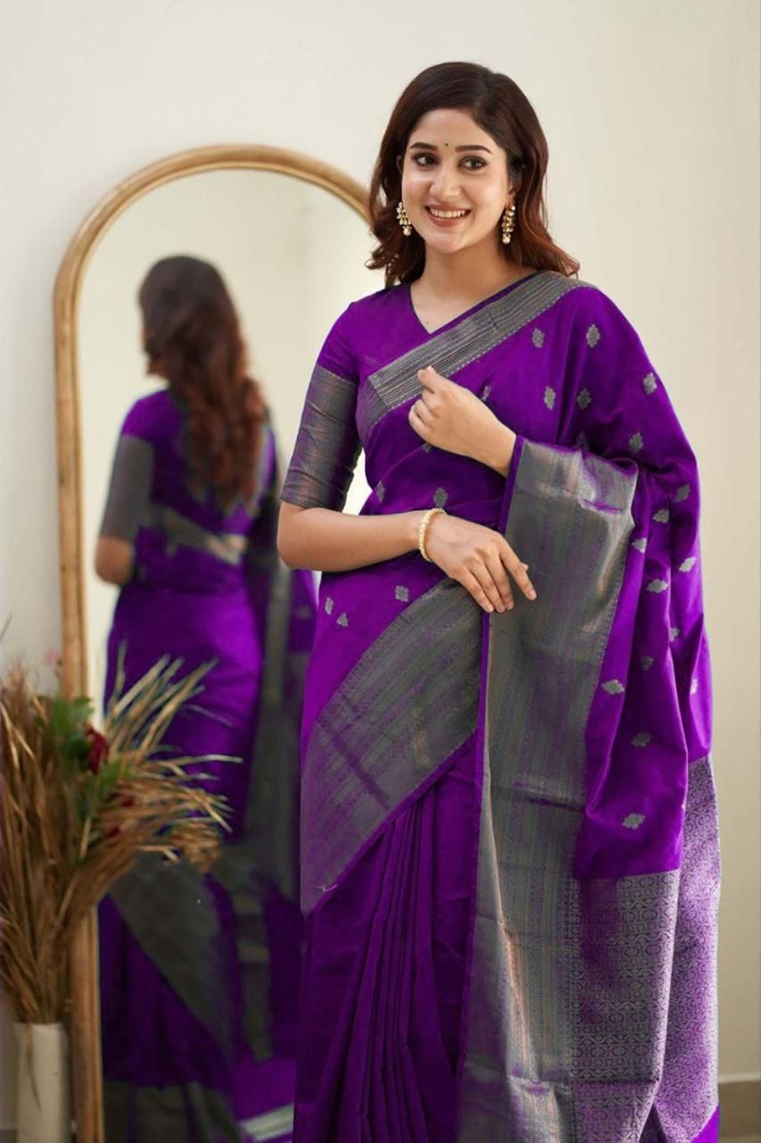 Ebullience Purple Soft Silk Saree With Nemesis Blouse Piece