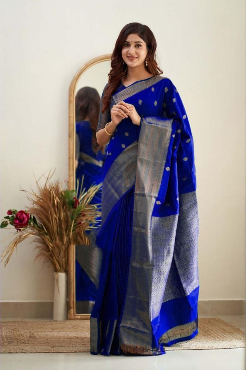 Ratatouille Royal Blue Soft Silk Saree With Admirable Blouse Piece