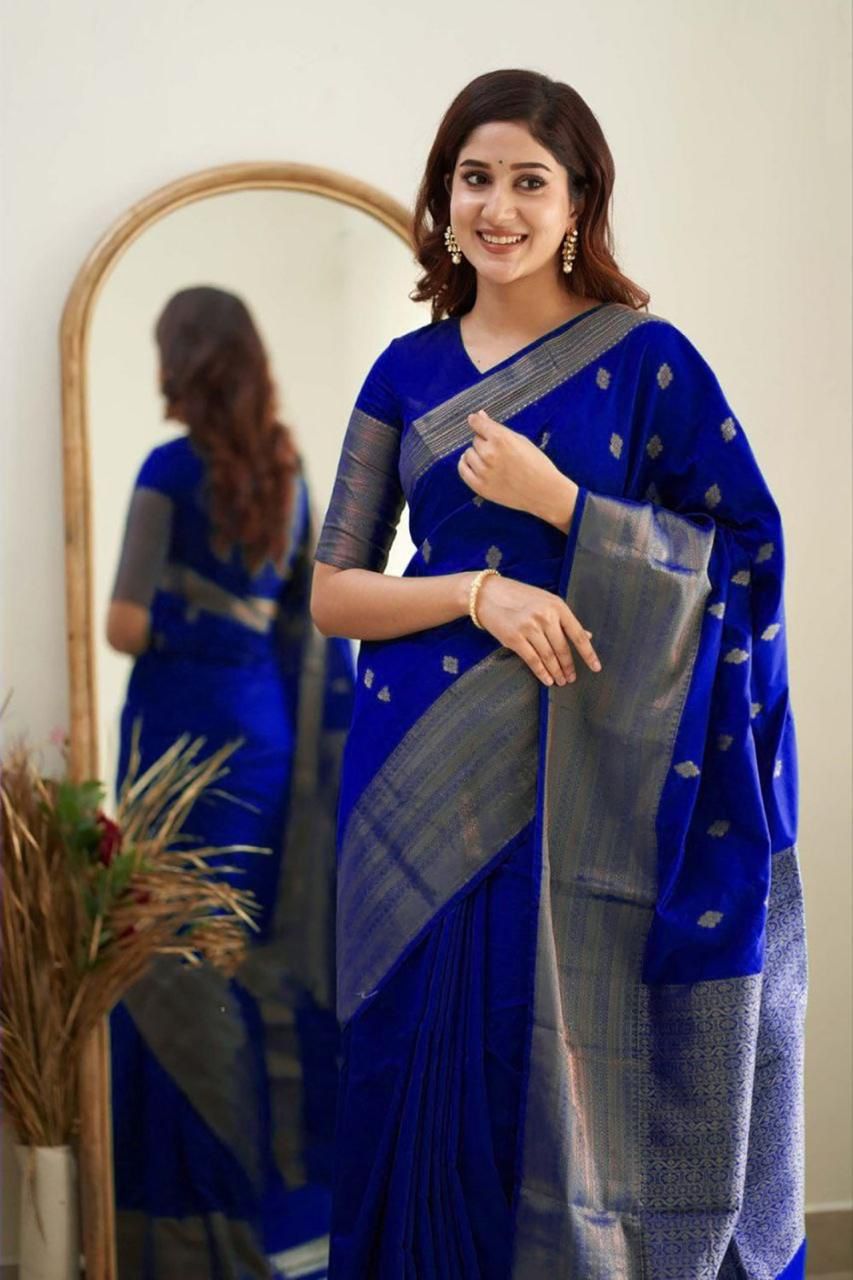 Ratatouille Royal Blue Soft Silk Saree With Admirable Blouse Piece