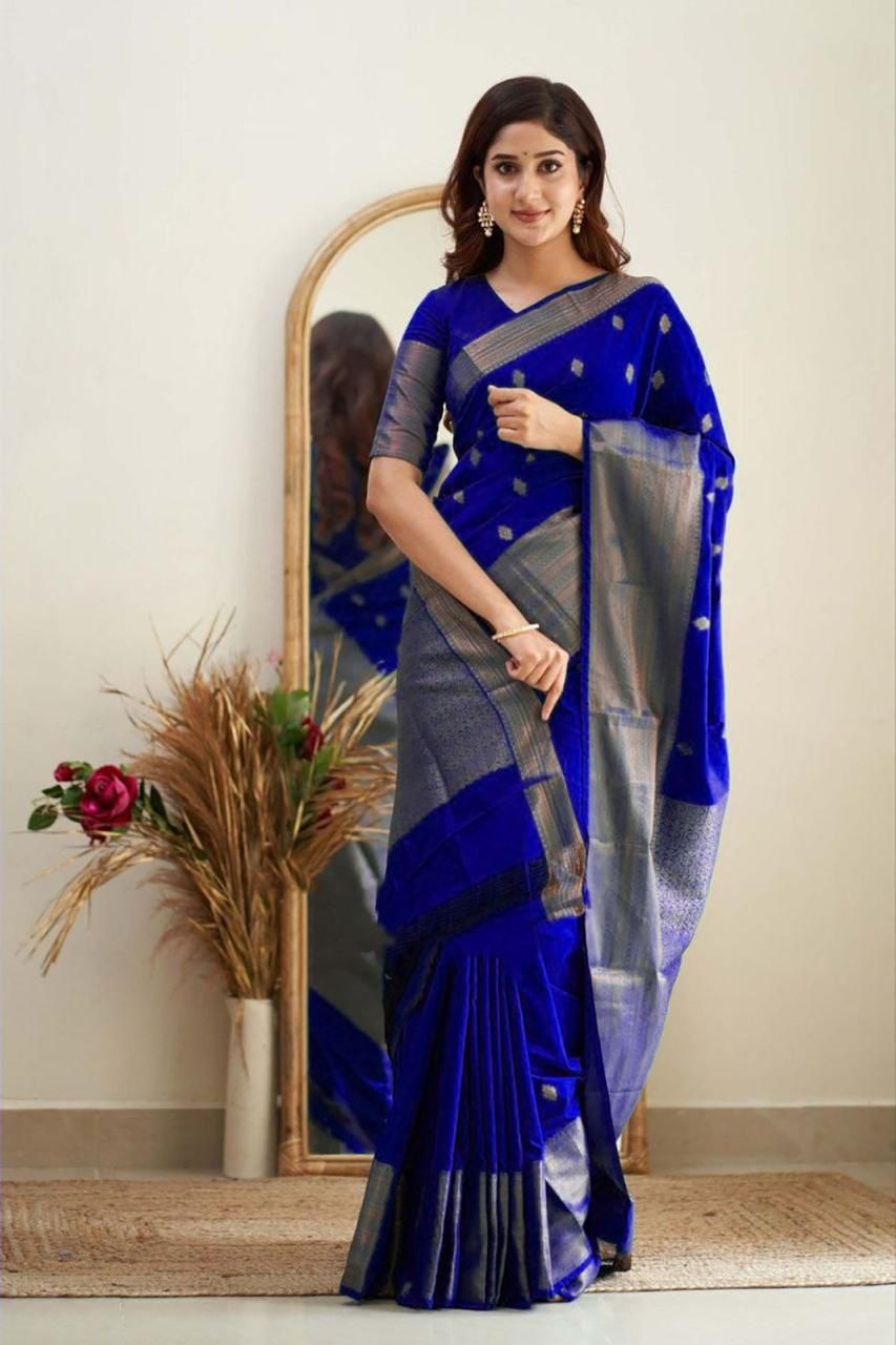 Ratatouille Royal Blue Soft Silk Saree With Admirable Blouse Piece