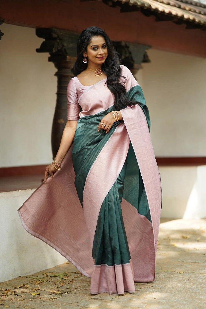 Exquisite Green Color Soft Silk Saree With Blouse Piece