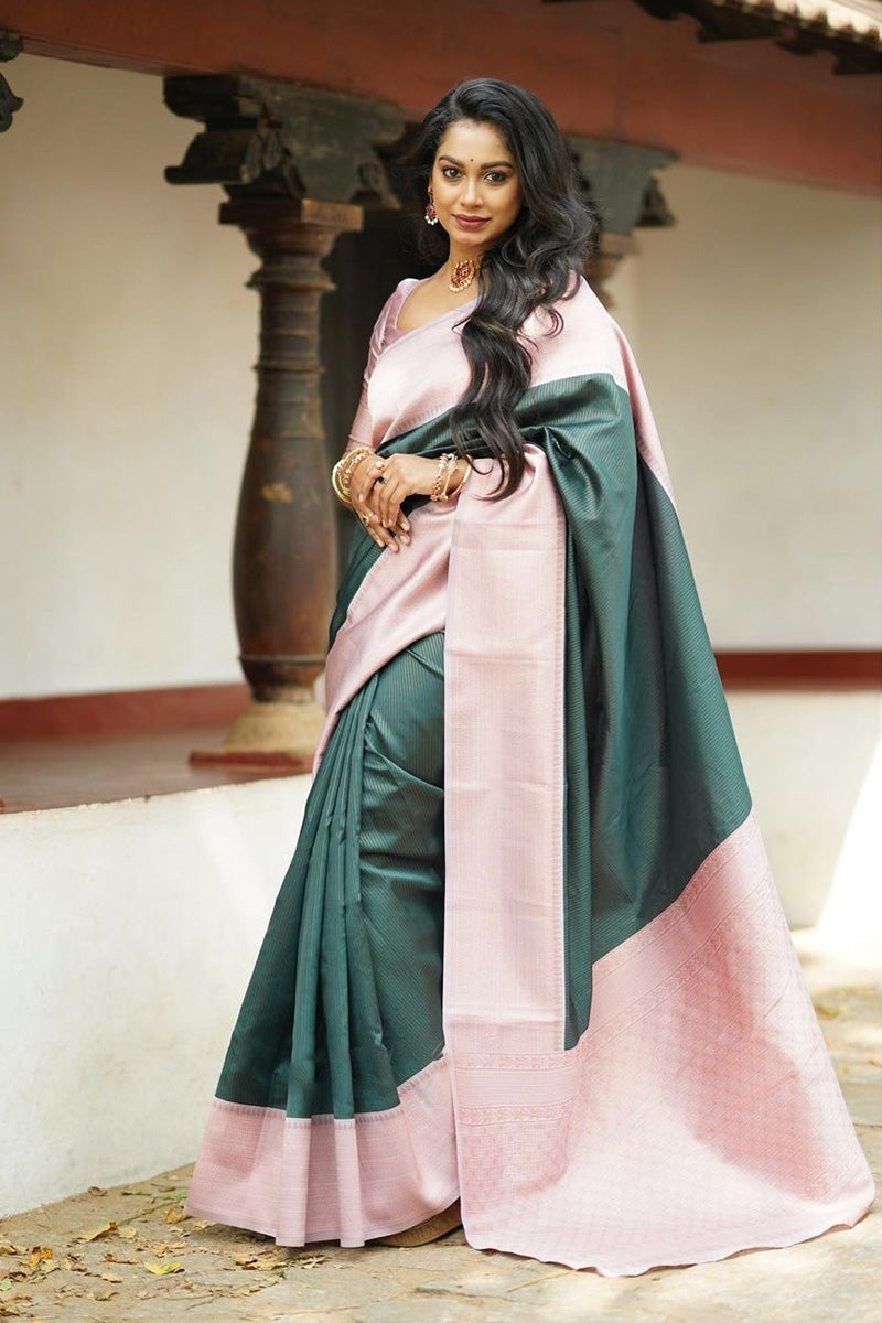 Exquisite Green Color Soft Silk Saree With Blouse Piece