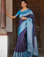 Glorious Navy Blue Color Soft Silk Saree With Blouse Piece