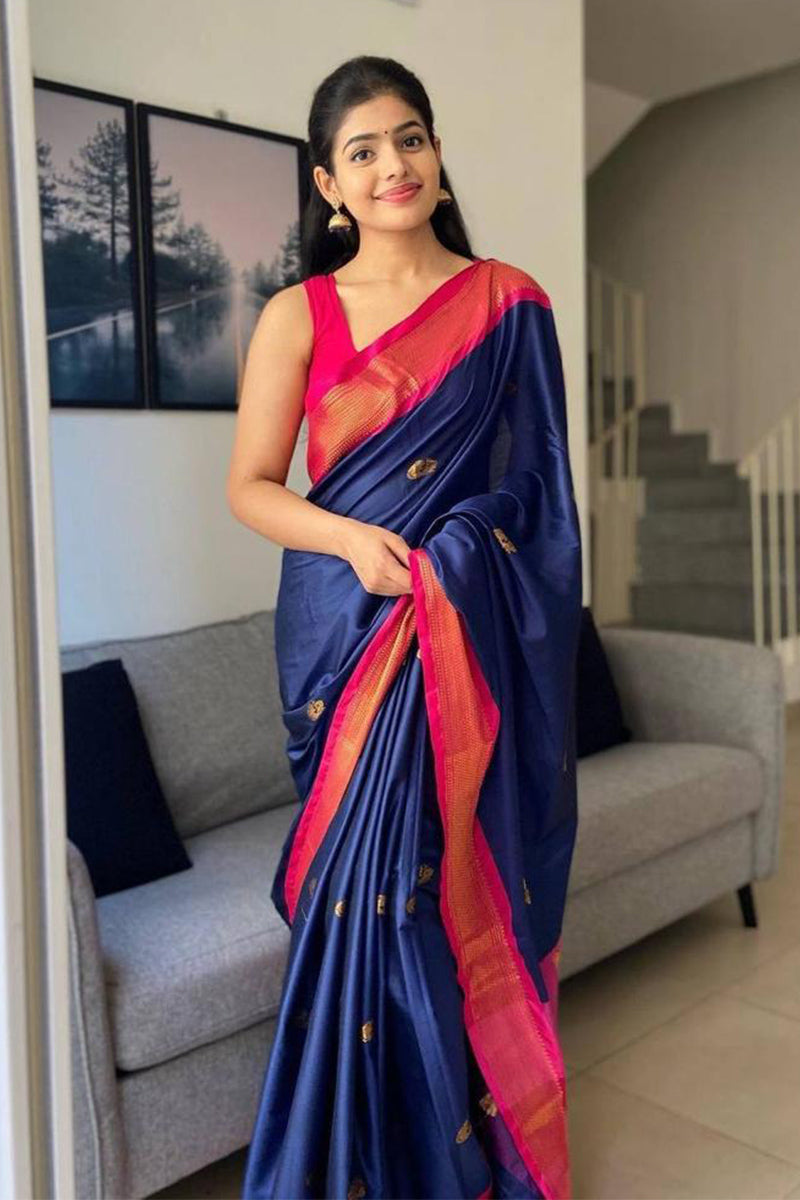 Enticing Blue Soft Silk Saree With Blouse Piece