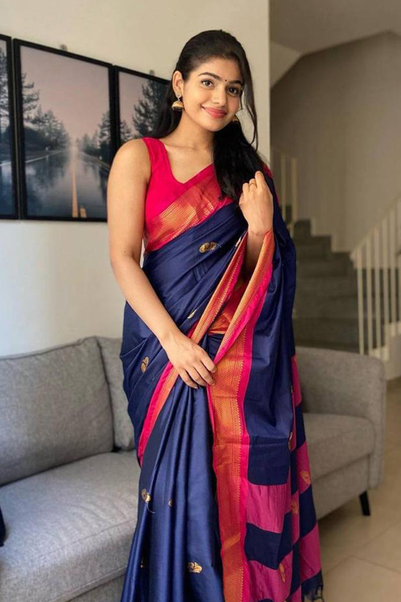 Enticing Blue Soft Silk Saree With Blouse Piece