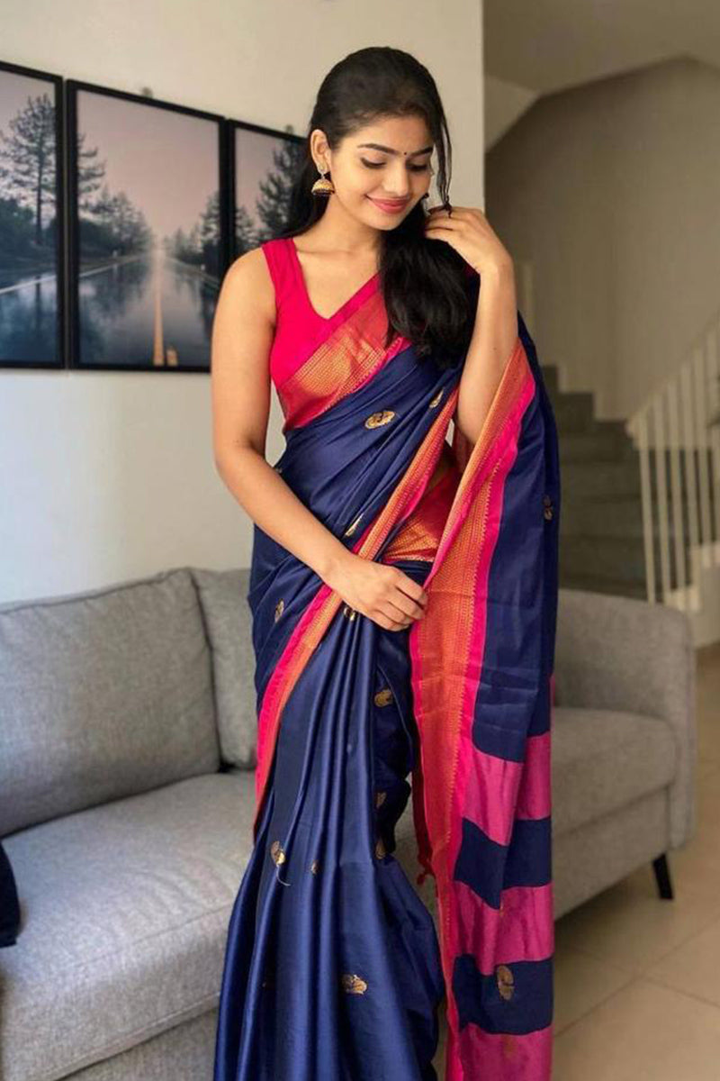 Enticing Blue Soft Silk Saree With Blouse Piece