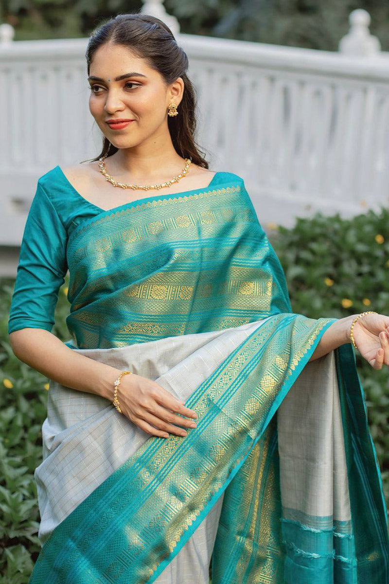 Panoply White Soft Silk Saree With Ratatouille Blouse Piece