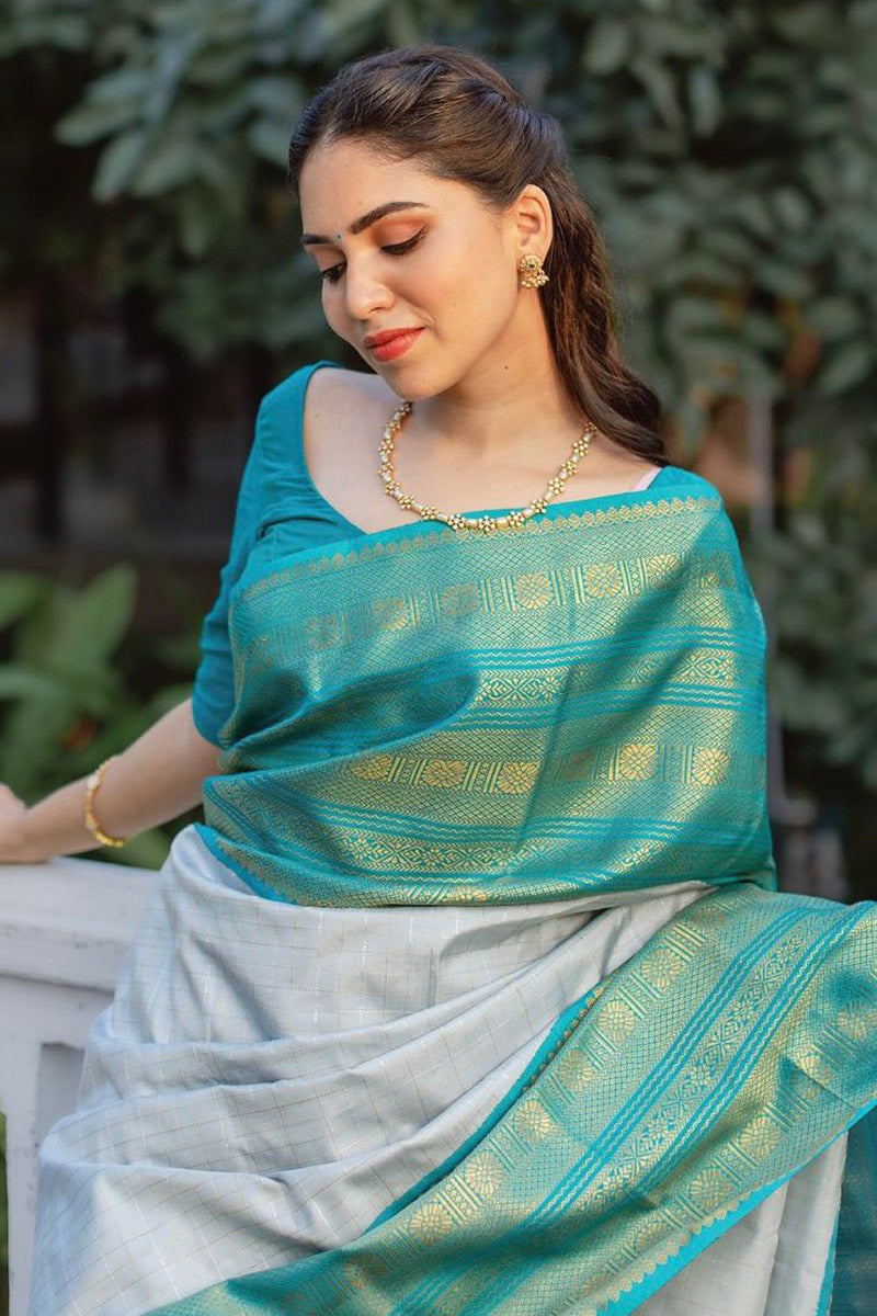 Panoply White Soft Silk Saree With Ratatouille Blouse Piece