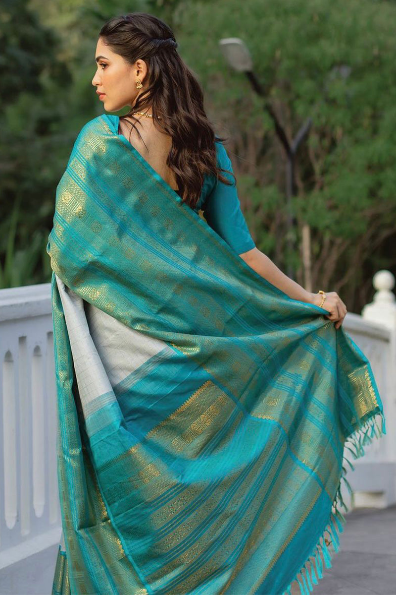 Panoply White Soft Silk Saree With Ratatouille Blouse Piece