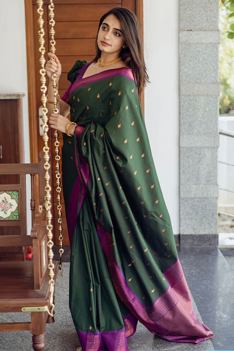 Wonderful Green Color Soft Silk Saree With Blouse Piece