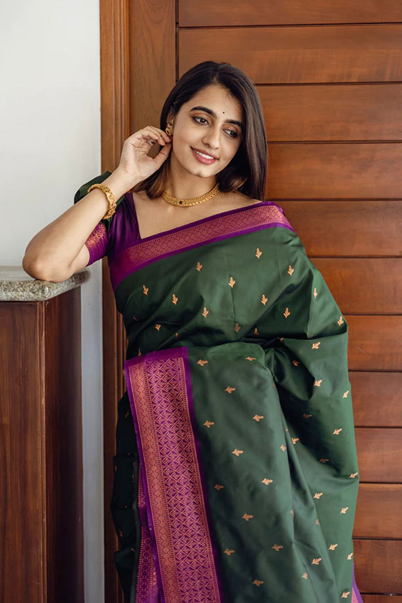 Wonderful Green Color Soft Silk Saree With Blouse Piece