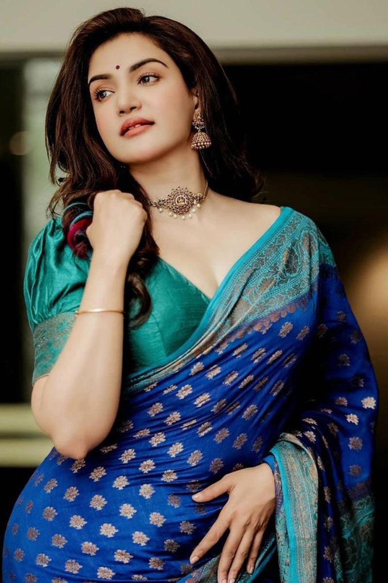 Magnetic Blue Soft Silk Saree With Palimpsest Blouse Piece