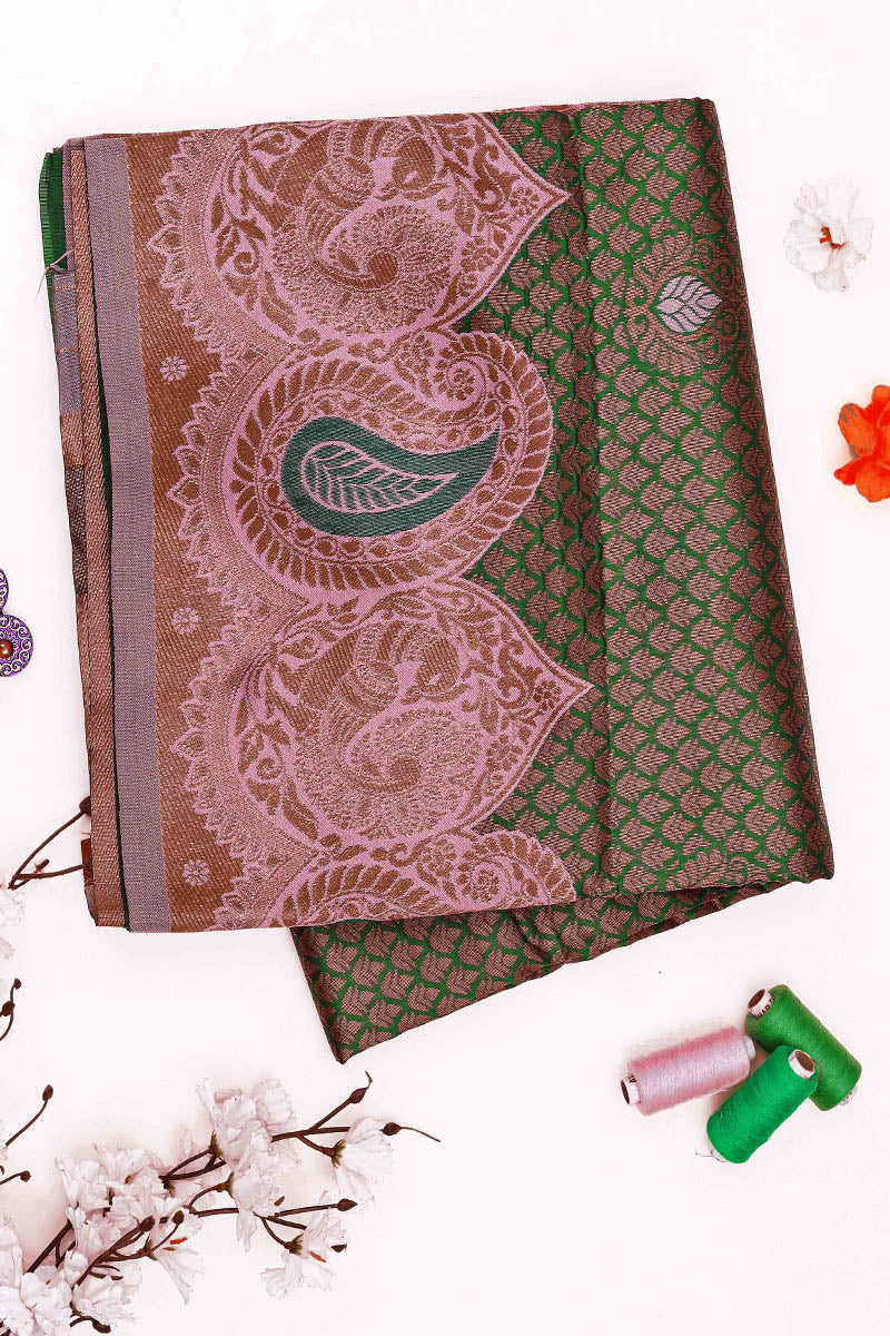 Energetic Dark Green Soft Banarasi Silk Saree With Evanescent Blouse Piece