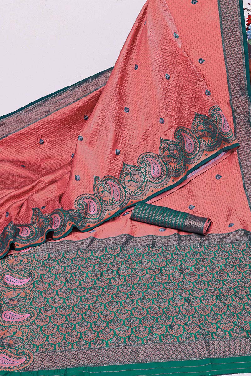 Murmurous Pink Soft Banarasi Silk Saree With Symmetrical Blouse Piece