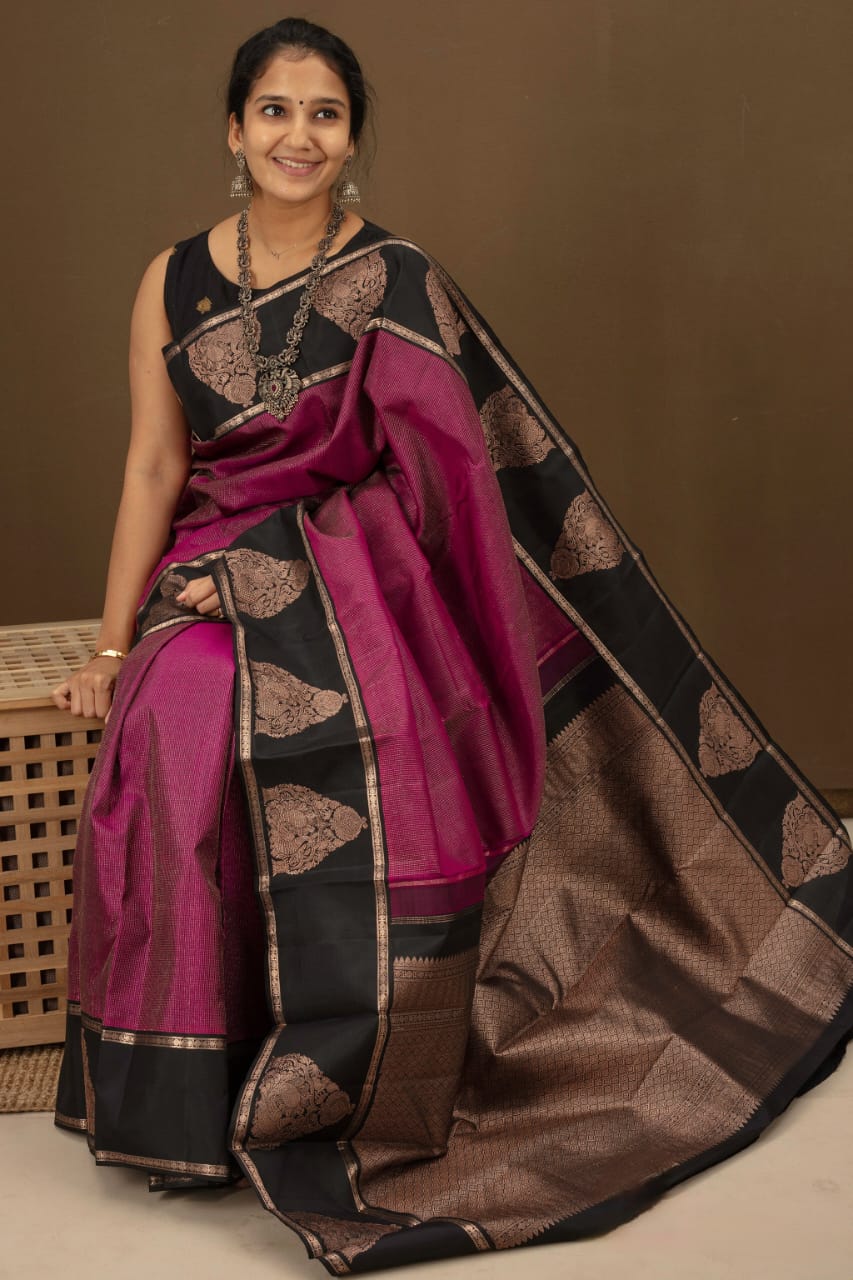 A Dreamy Wine Soft Silk Saree With Brood Blouse Piece