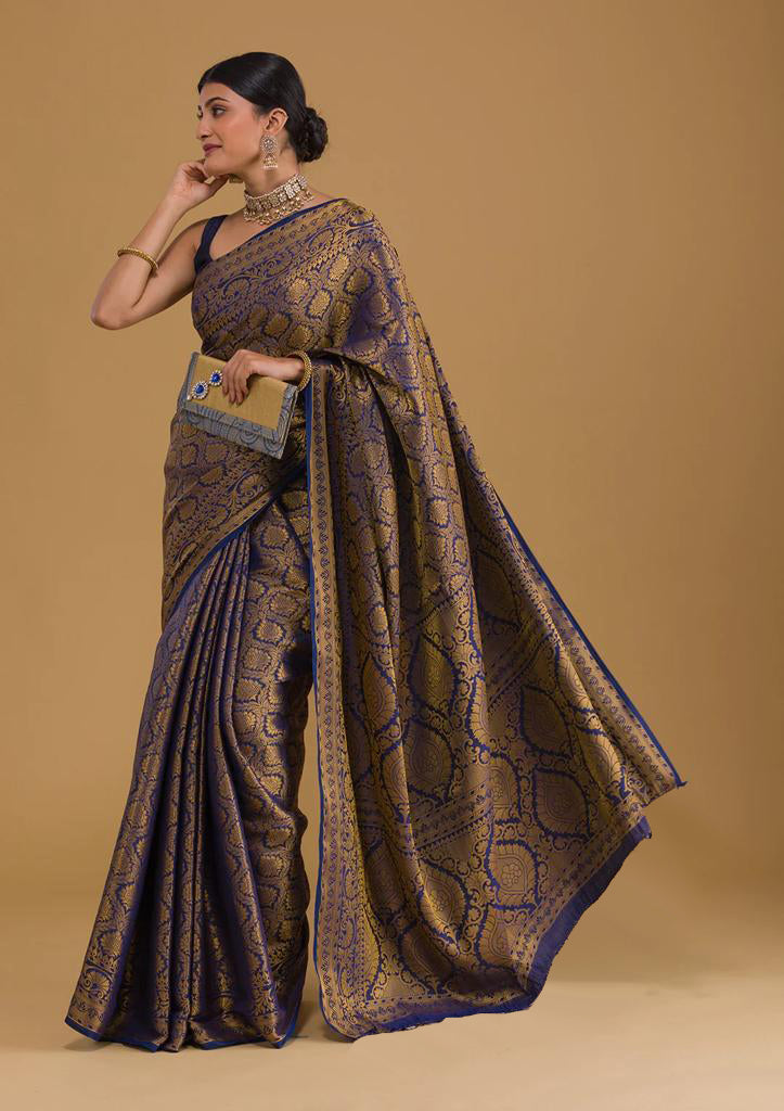 Unique Blue Soft Silk Saree With Amazing Blouse Piece