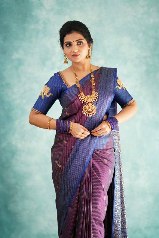 Vestigial Purple Soft Silk Saree With Evocative Blouse Piece