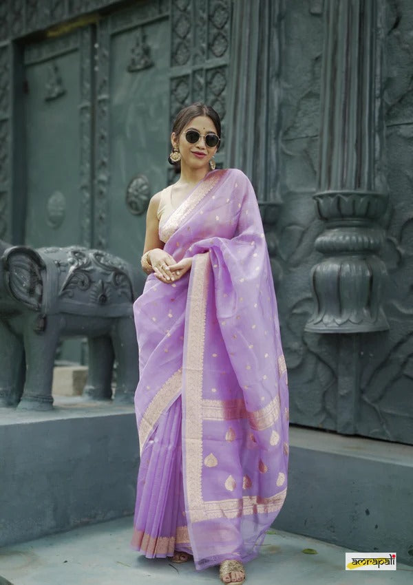 Gleaming Lavender Cotton Silk Saree With Nemesis Blouse Piece