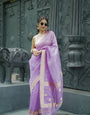 Gleaming Lavender Cotton Silk Saree With Nemesis Blouse Piece