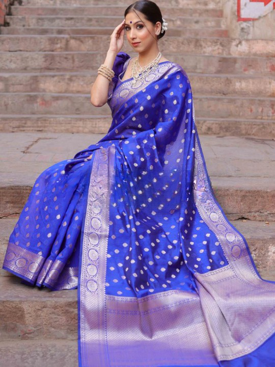 Angelic Blue Color Soft Silk Saree With Blouse Piece