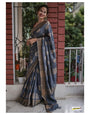 Girlish Grey Cotton Silk Saree With Ideal Blouse Piece