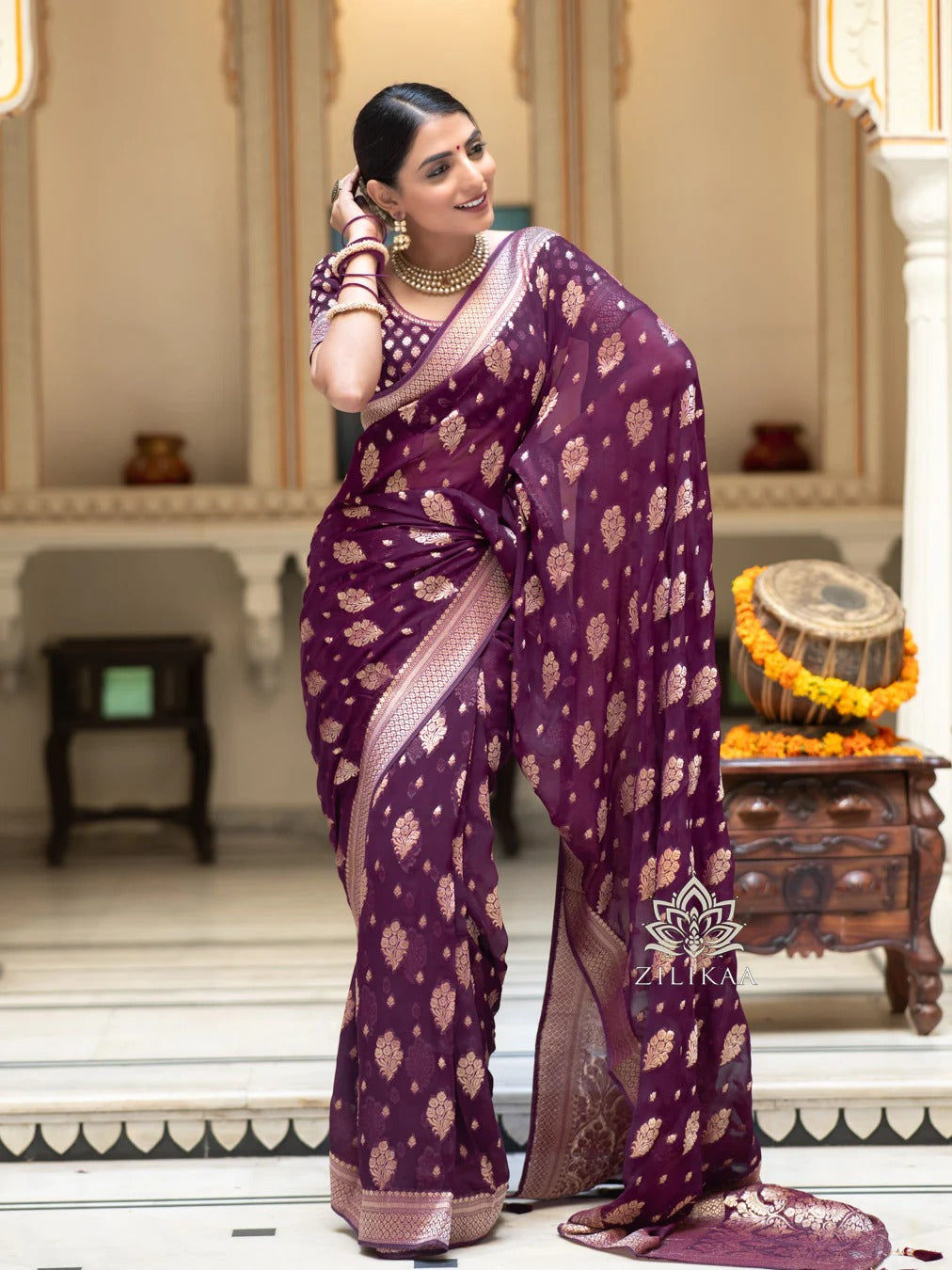 Smart Wine Soft Silk Saree With Most Vestigial Blouse Piece