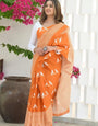 Desirable Orange Cotton Silk Saree With Energetic Blouse Piece