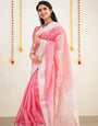 Ravishing Pink Cotton Silk Saree With Demanding Blouse Piece