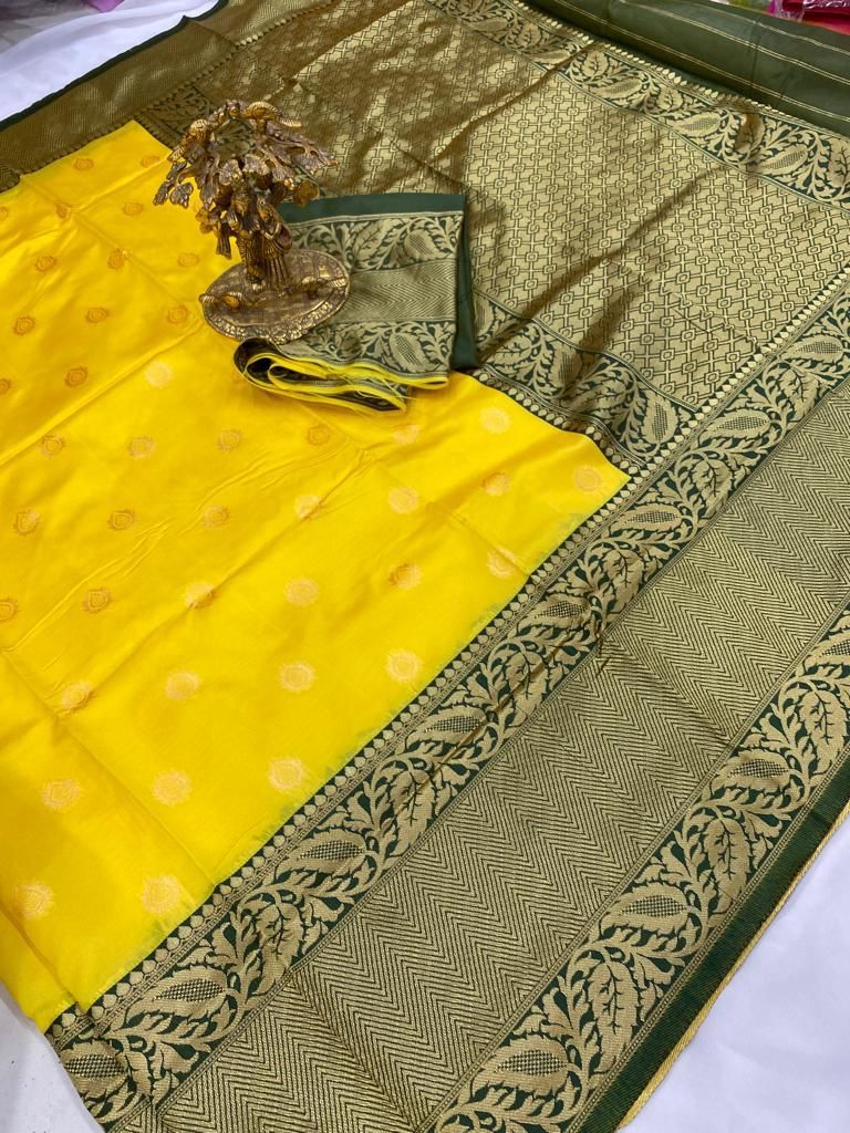 Serendipity Yellow Soft Silk Saree With Blouse Piece